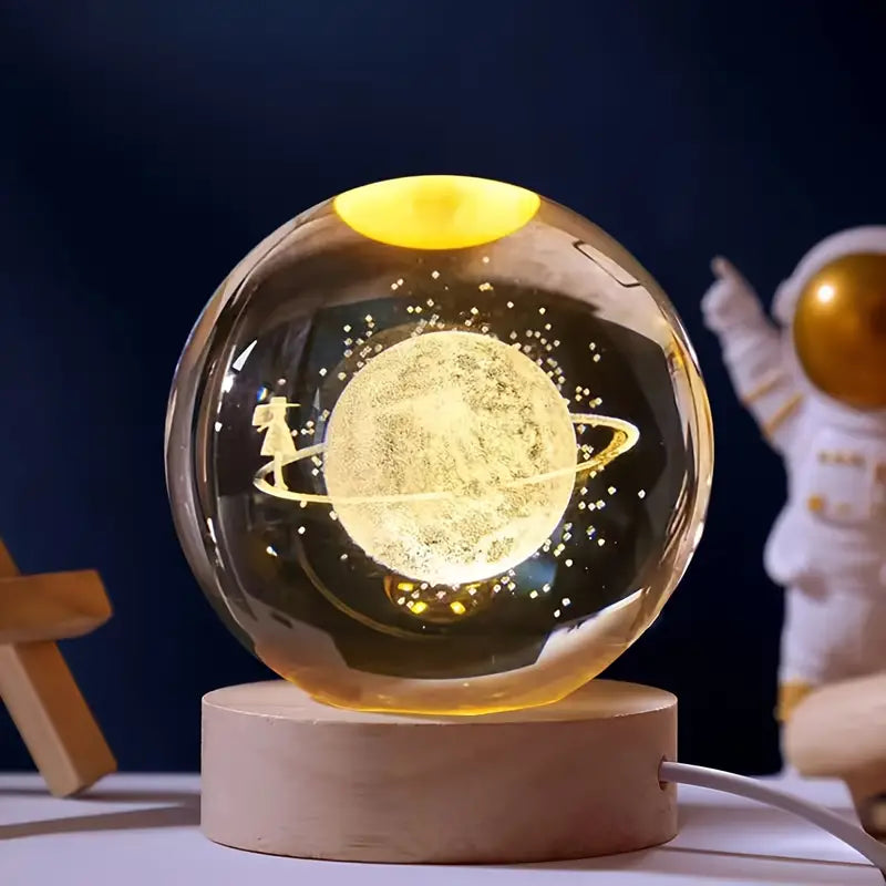 Kristallen Glazen Globe™ | Lichtgevende zonnestelselkunst op vierkante basis